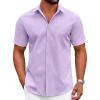 COOFANDY Mens Wrinkle Free Dress Shirt Short Sleeve Button Down Print Shirt Summer Business Casual Shirts with Pocket(Lavender)