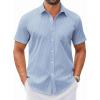 COOFANDY Mens Wrinkle Free Dress Shirt Short Sleeve Button Down Print Shirt Summer Business Casual Shirts with Pocket(Light Blue-square)