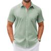 COOFANDY Mens Wrinkle Free Dress Shirt Short Sleeve Button Down Print Shirt Summer Business Casual Shirts with Pocket(Light Green-flower)