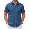 COOFANDY Mens Wrinkle Free Dress Shirt Short Sleeve Button Down Print Shirt Summer Business Casual Shirts with Pocket(Navy Blue)