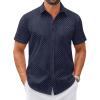 COOFANDY Mens Wrinkle Free Dress Shirt Short Sleeve Button Down Print Shirt Summer Business Casual Shirts with Pocket(Navy Blue-polka Dots)
