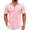 COOFANDY Mens Wrinkle Free Dress Shirt Short Sleeve Button Down Print Shirt Summer Business Casual Shirts with Pocket(Pink)