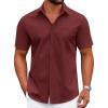 COOFANDY Mens Wrinkle Free Dress Shirt Short Sleeve Button Down Print Shirt Summer Business Casual Shirts with Pocket(Wine Red)