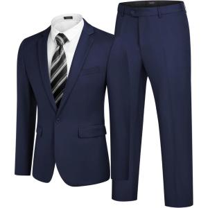 COOFANDY Men 2 Piece Suits One Button Blazer Jacket Tuxedo Slim Fit Suit Pant(Navy Blue)