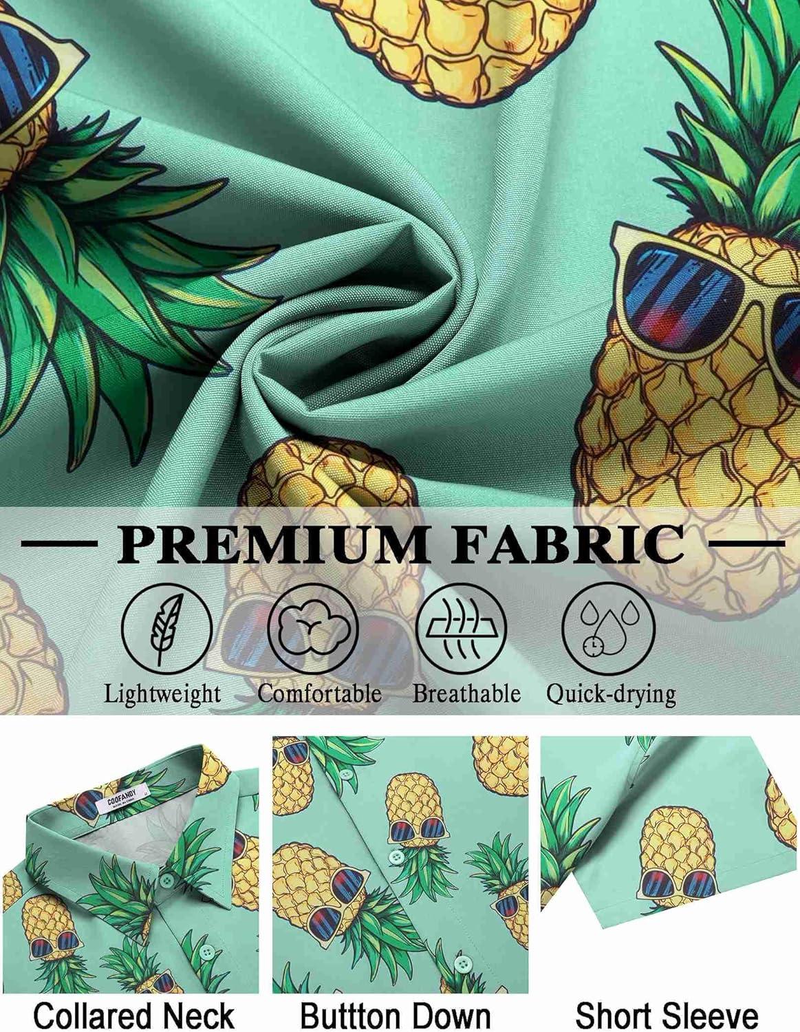 imageCOOFANDY Mens Hawaiian Shirt Short Sleeve Button Down Shirts Tropical Floral Summer Beach ShirtsGreen Pineapple