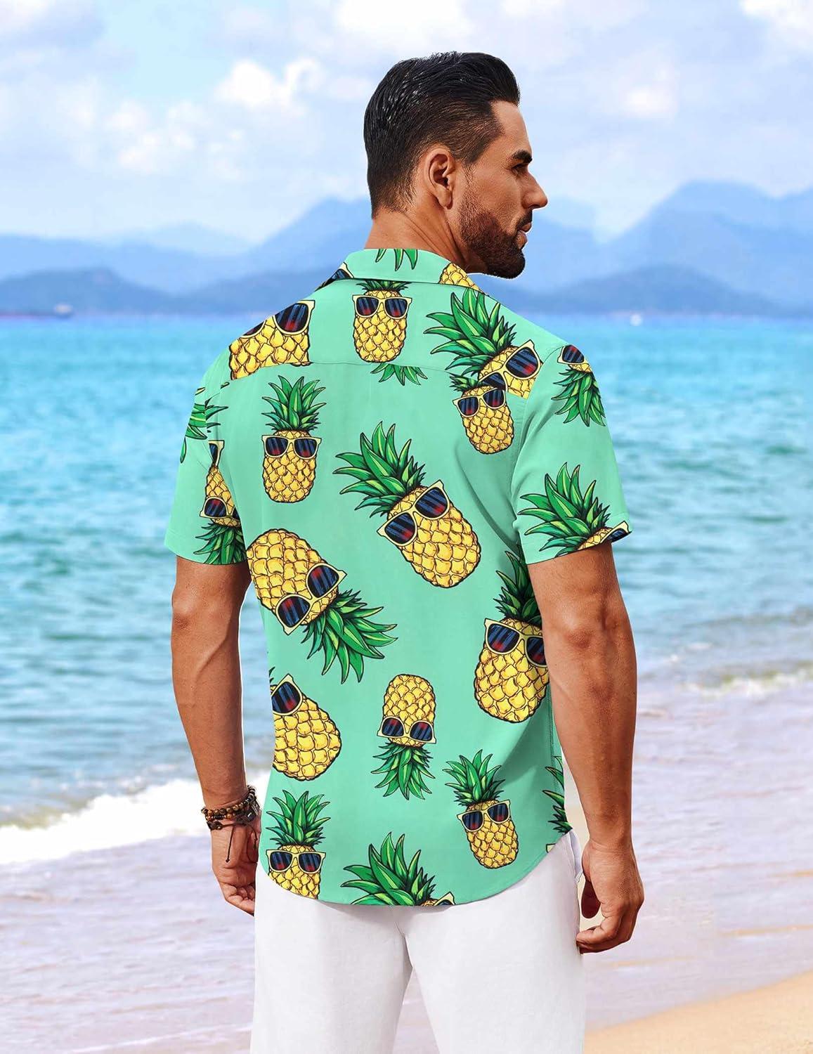 imageCOOFANDY Mens Hawaiian Shirt Short Sleeve Button Down Shirts Tropical Floral Summer Beach ShirtsGreen Pineapple
