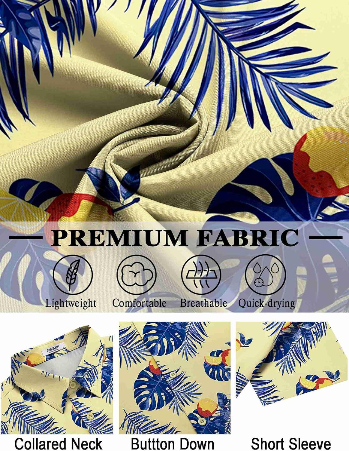 imageCOOFANDY Mens Hawaiian Shirt Short Sleeve Button Down Shirts Tropical Floral Summer Beach ShirtsYellow Palm Leaf