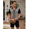 COOFANDY Men’s 2 Piece Outfit Vintage Short Sleeve Button Down Knit Polo Shirts Casual Beach Shorts Sets(Black & Light Khaki)