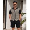 COOFANDY Men’s 2 Piece Outfit Vintage Short Sleeve Button Down Knit Polo Shirts Casual Beach Shorts Sets(Black & Light Khaki)