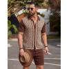 COOFANDY Men’s 2 Piece Outfit Vintage Short Sleeve Button Down Knit Polo Shirts Casual Beach Shorts Sets(Brown & Light Khaki)
