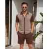 COOFANDY Men’s 2 Piece Outfit Vintage Short Sleeve Button Down Knit Polo Shirts Casual Beach Shorts Sets(Brown & Light Khaki)