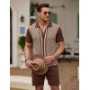 COOFANDY Men’s 2 Piece Outfit Vintage Short Sleeve Button Down Knit Polo Shirts Casual Beach Shorts Sets(Brown & Light Khaki)