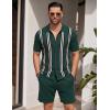 COOFANDY Men’s 2 Piece Outfit Vintage Short Sleeve Button Down Knit Polo Shirts Casual Beach Shorts Sets(Green Stripes)