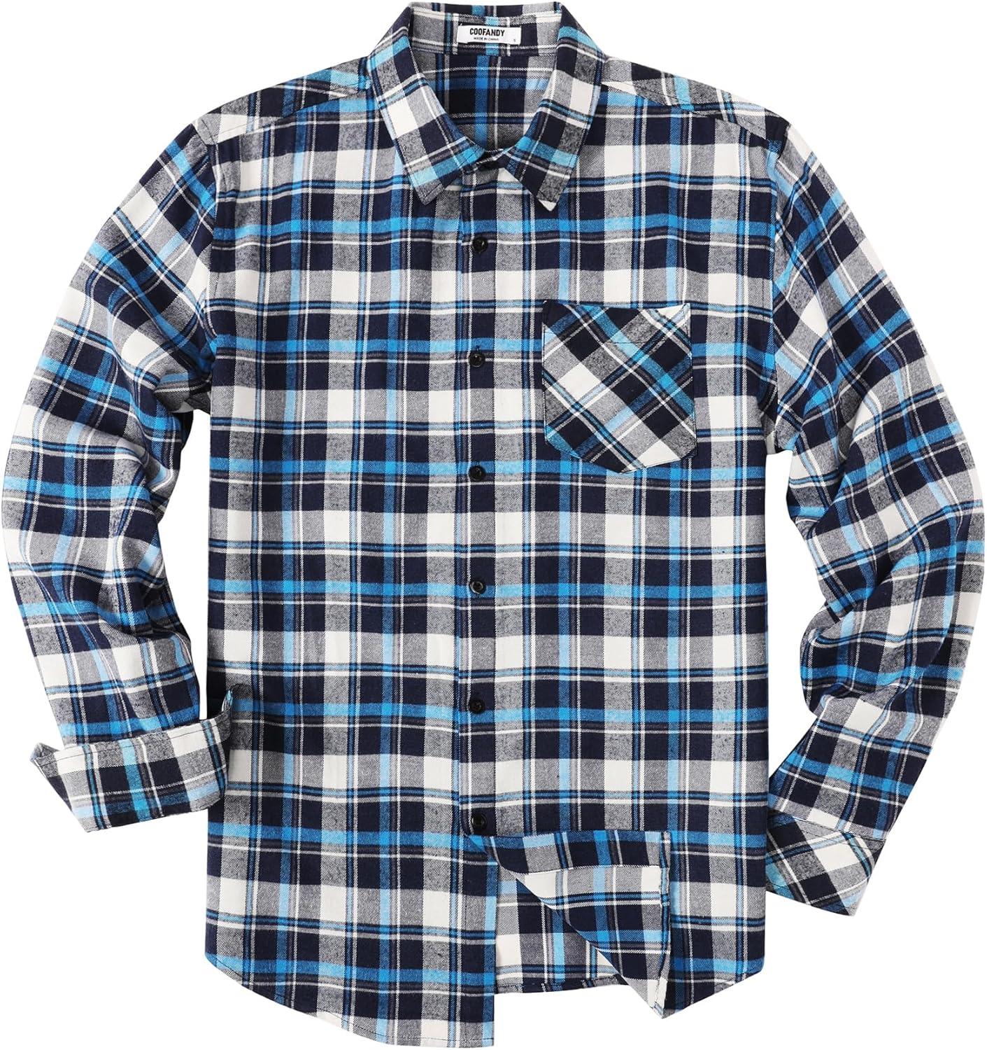 imageCOOFANDY Mens Flannel Plaid Shirts Long Sleeve Button Down Shirts Casual Fall Shirt JacketBluewhite