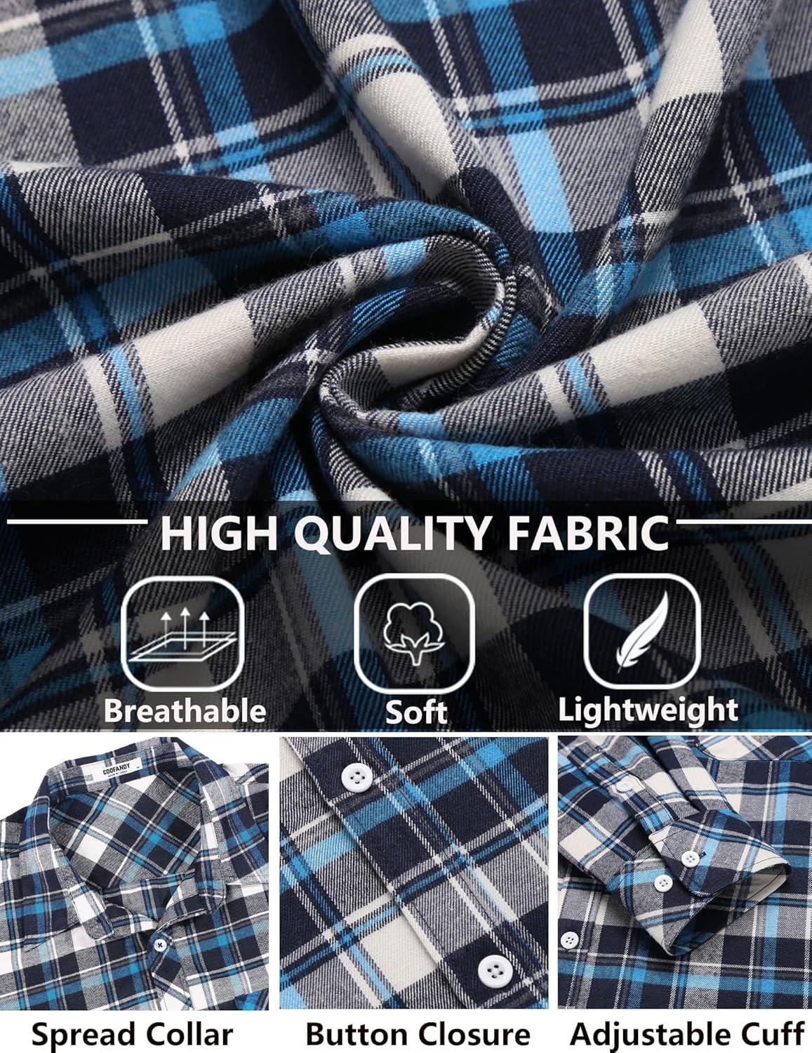 imageCOOFANDY Mens Flannel Plaid Shirts Long Sleeve Button Down Shirts Casual Fall Shirt JacketBluewhite