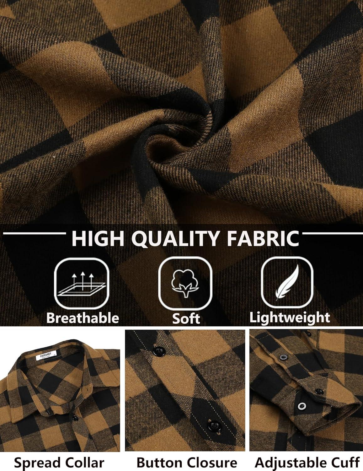 imageCOOFANDY Mens Flannel Plaid Shirts Long Sleeve Button Down Shirts Casual Fall Shirt JacketBrownblack