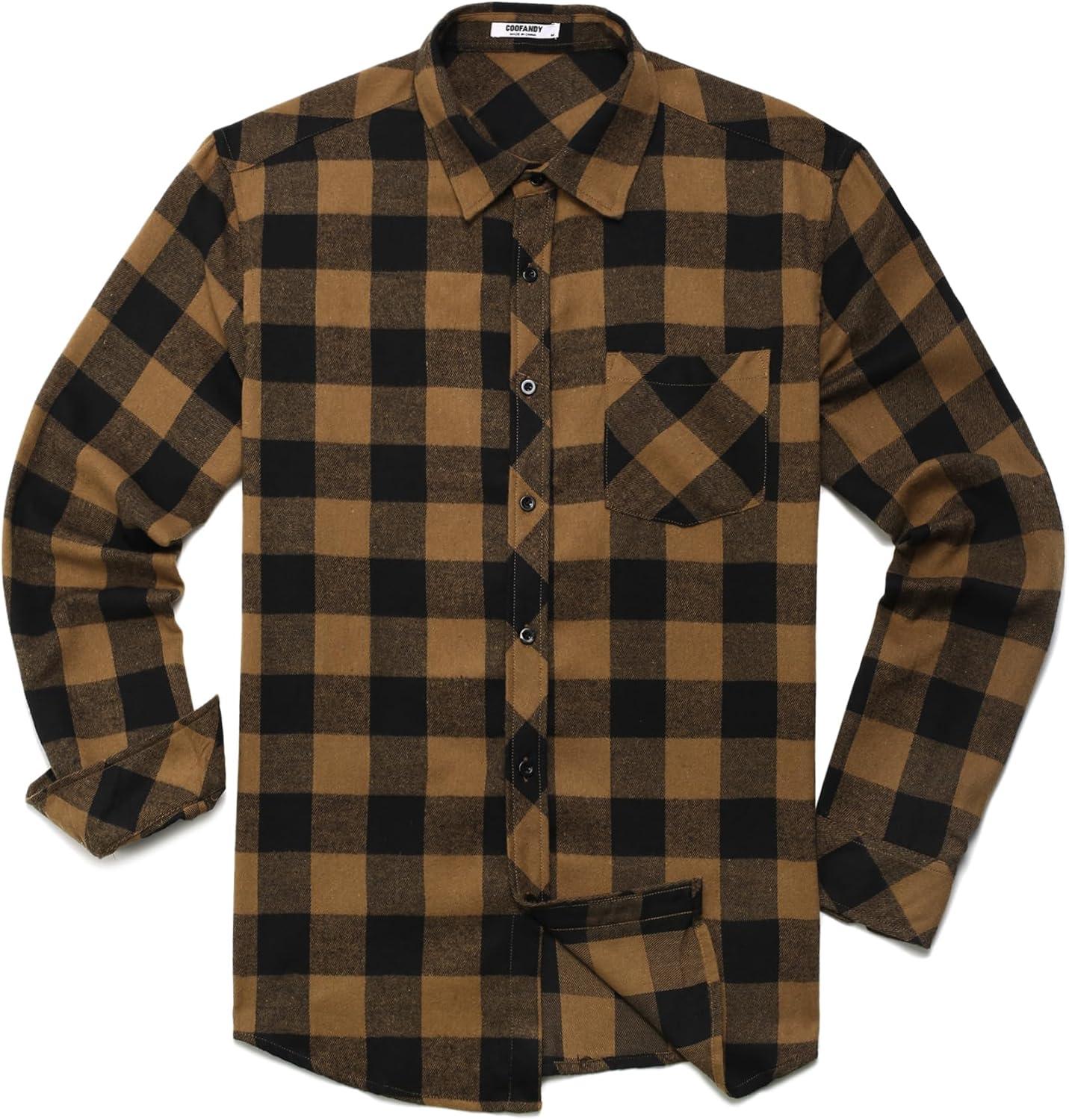 imageCOOFANDY Mens Flannel Plaid Shirts Long Sleeve Button Down Shirts Casual Fall Shirt JacketBrownblack