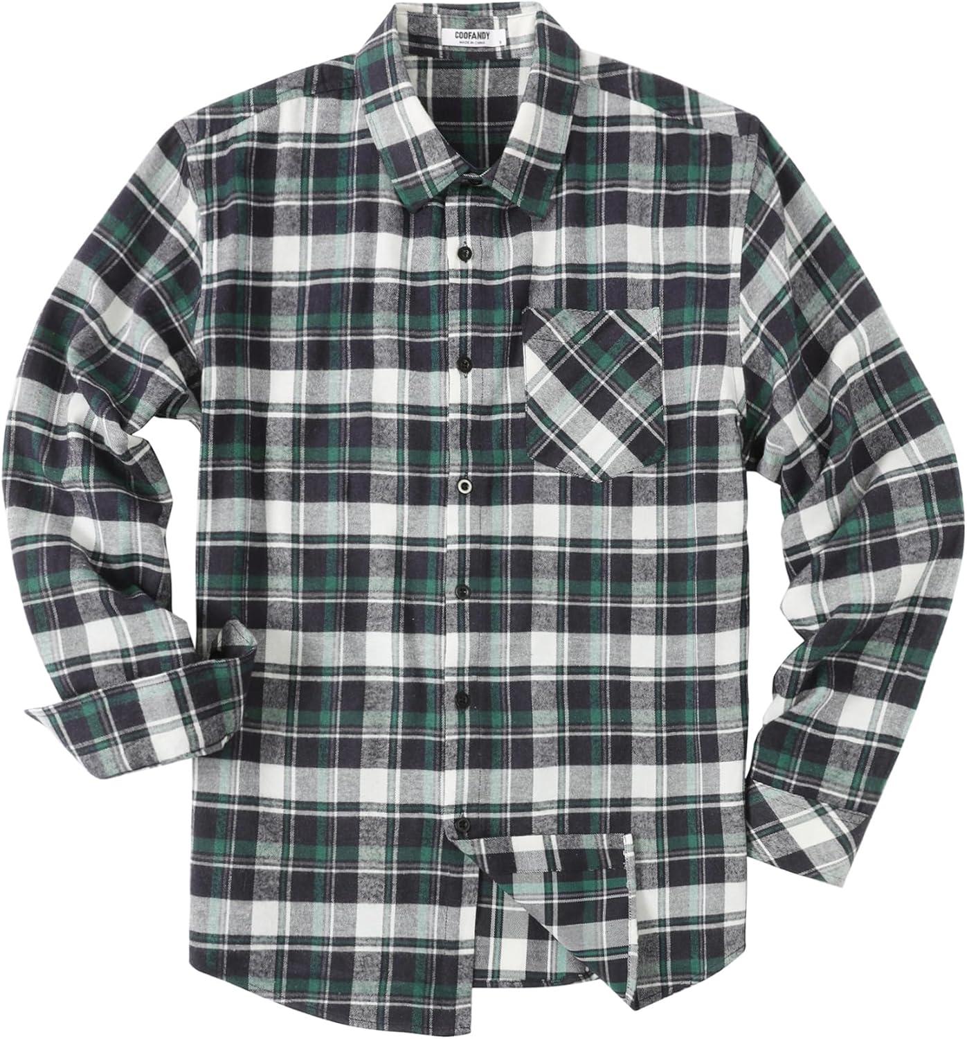 imageCOOFANDY Mens Flannel Plaid Shirts Long Sleeve Button Down Shirts Casual Fall Shirt JacketGreenwhite