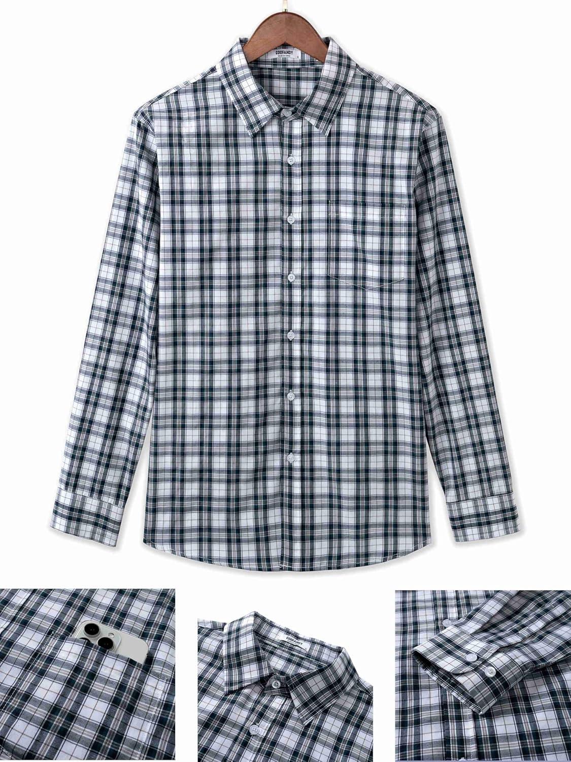 imageCOOFANDY Mens Plaid Button Down Shirt Cotton Long Sleeves Dress Shirt Wrinkle Free Casual Gingham ShirtDark Green Plaid