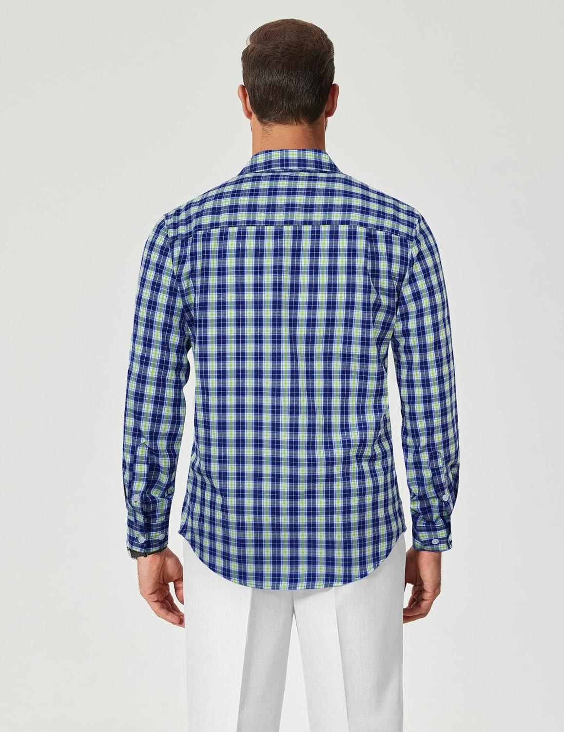 imageCOOFANDY Mens Plaid Button Down Shirt Cotton Long Sleeves Dress Shirt Wrinkle Free Casual Gingham ShirtNavy Blue Green Plaid