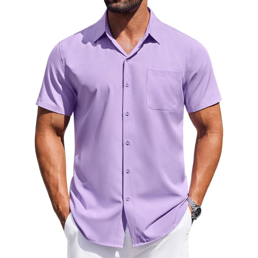imageCOOFANDY Mens Short Sleeve Button Down Shirts Wrinkle Free Dress Shirt for Men Business Casual Shirt with PocketPurple