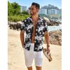 COOFANDY Men’s Linen Shirts Short Sleeve Button Down Shirt Casual Beach Summer Shirts Wedding Vacation Shirt(Black White-flower)