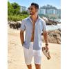 COOFANDY Men’s Linen Shirts Short Sleeve Button Down Shirt Casual Beach Summer Shirts Wedding Vacation Shirt(Demin Blue)