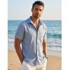 COOFANDY Men’s Linen Shirts Short Sleeve Button Down Shirt Casual Beach Summer Shirts Wedding Vacation Shirt(Demin Blue)