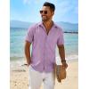 COOFANDY Men’s Linen Shirts Short Sleeve Button Down Shirt Casual Beach Summer Shirts Wedding Vacation Shirt(Light Purple)