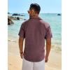 COOFANDY Men’s Linen Shirts Short Sleeve Button Down Shirt Casual Beach Summer Shirts Wedding Vacation Shirt(Wine Red)