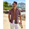 COOFANDY Men’s Linen Shirts Short Sleeve Button Down Shirt Casual Beach Summer Shirts Wedding Vacation Shirt(Wine Red)