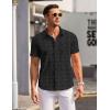 COOFANDY Mens Short Sleeve Button Down Shirts Wrinkle Free Dress Shirts Casual Polka Dot Print Shirt with Pocket(Black Plaid)