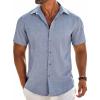 COOFANDY Men’s Linen Shirts Short Sleeve Button Down Shirt Casual Beach Summer Shirts Wedding Vacation Shirt(Demin Blue)