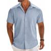 COOFANDY Men’s Linen Shirts Short Sleeve Button Down Shirt Casual Beach Summer Shirts Wedding Vacation Shirt(Light Blue)