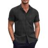 COOFANDY Mens Short Sleeve Button Down Shirts Wrinkle Free Dress Shirts Casual Polka Dot Print Shirt with Pocket(Black Plaid)