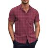 COOFANDY Mens Short Sleeve Button Down Shirts Wrinkle Free Dress Shirts Casual Polka Dot Print Shirt with Pocket(Wine Red(square))