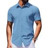 COOFANDY Mens Wrinkle Free Shirts 2026 Short Sleeve Casual Button Down Summer Dress Shirts(Blue)