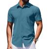 COOFANDY Mens Wrinkle Free Shirts 2026 Short Sleeve Casual Button Down Summer Dress Shirts(Deep Blue)