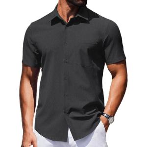 COOFANDY Mens Wrinkle Free Shirts 2026 Short Sleeve Casual Button Down Summer Dress Shirts(Black)
