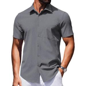 COOFANDY Mens Wrinkle Free Shirts 2026 Short Sleeve Casual Button Down Summer Dress Shirts(Dark Grey)