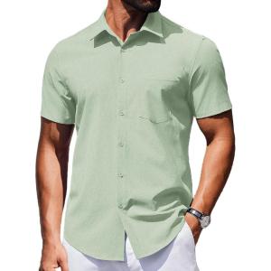 COOFANDY Mens Wrinkle Free Shirts 2026 Short Sleeve Casual Button Down Summer Dress Shirts(Light Green)