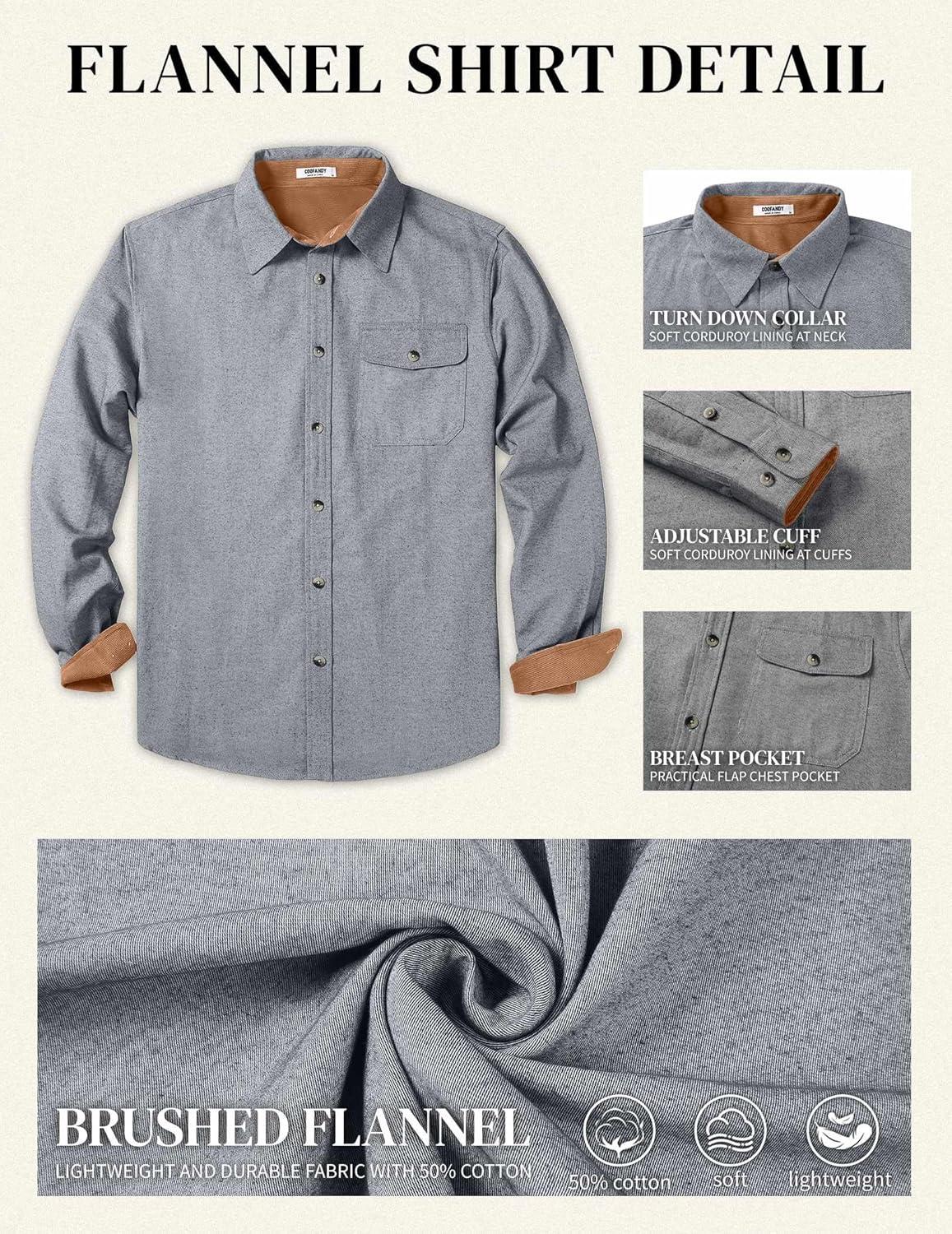 imageCOOFANDY Mens Flannel Long Sleeve Button Down Casual Plaid Shirt With PocketGrey Heather