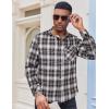 COOFANDY Men’s Flannel Long Sleeve Button Down Casual Plaid Shirt With Pocket(Brown Black White Plaid)