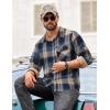 COOFANDY Men’s Flannel Long Sleeve Button Down Casual Plaid Shirt With Pocket(Khaki Blue Plaid)