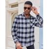 COOFANDY Men’s Flannel Long Sleeve Button Down Casual Plaid Shirt With Pocket(Navy White Plaid)