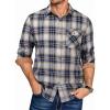 COOFANDY Men’s Flannel Long Sleeve Button Down Casual Plaid Shirt With Pocket(Navy White Beige Plaid)