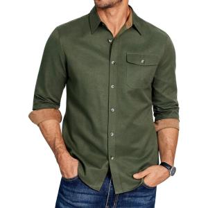 COOFANDY Men’s Flannel Long Sleeve Button Down Casual Plaid Shirt With Pocket(Army Green)