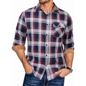 COOFANDY Men’s Flannel Long Sleeve Button Down Casual Plaid Shirt With Pocket(Navy Red White Plaid)