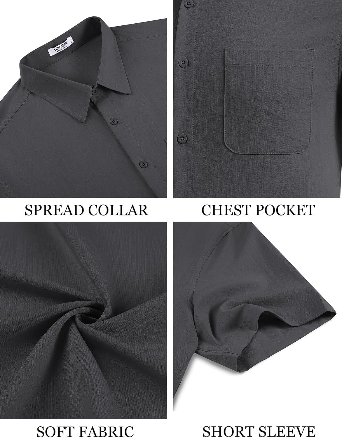 imageCOOFANDY Mens Button Down Shirts Casual Short Sleeve Linen Shirt Summer Beach Shirt with PocketDark Gray