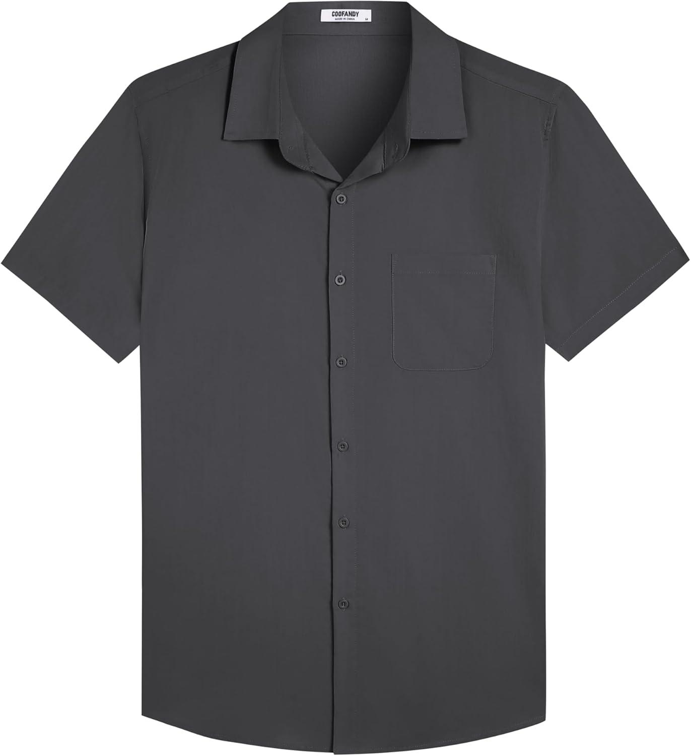 imageCOOFANDY Mens Button Down Shirts Casual Short Sleeve Linen Shirt Summer Beach Shirt with PocketDark Gray
